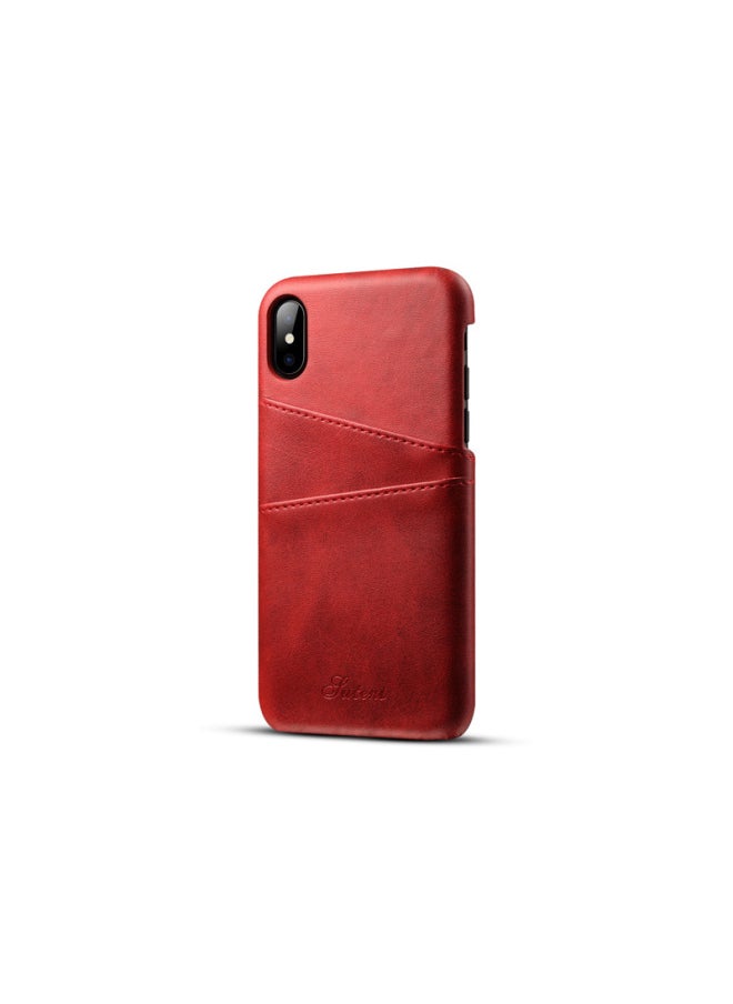 Generic - Vintage Card Small Cowhide Pattern For Iphone X Phone Case Protective Case For AppleXS Genuine Leather Business Phone Case-Color:Red-Applicable Model:For Iphone 12 Mini 5.4 Inch - Image 1