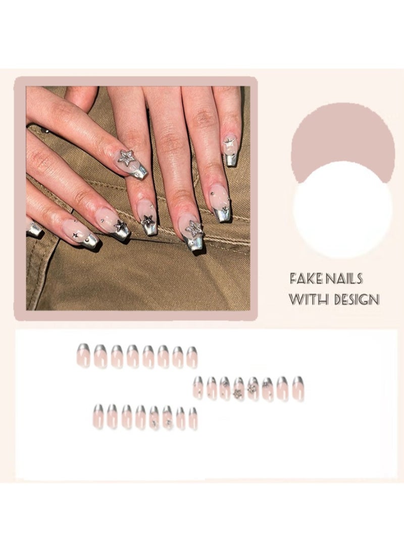 كابتن تيك أظافر فرنسية وهمية متعددة الألوان على شكل تابوت البالية ، أظافر اصطناعية بشكل اللوز ، 24 قطعة ، أظافر أكريليك وهمية مع طقم الصمغ - Image 2