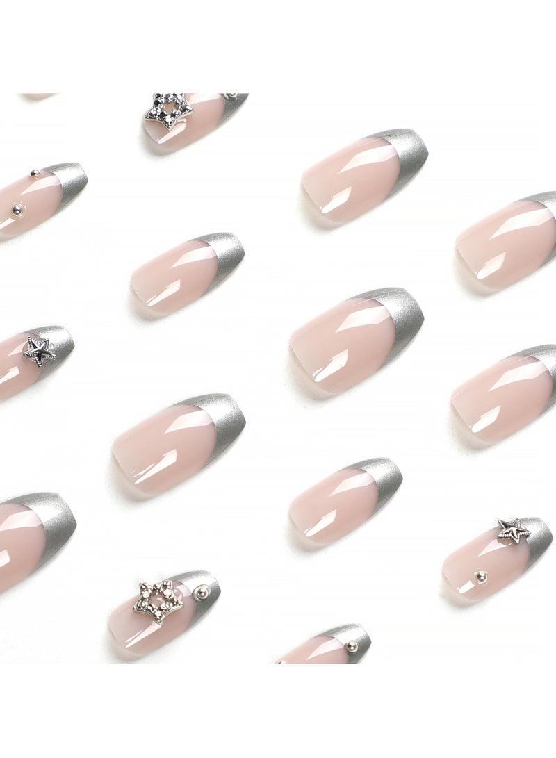 كابتن تيك أظافر فرنسية وهمية متعددة الألوان على شكل تابوت البالية ، أظافر اصطناعية بشكل اللوز ، 24 قطعة ، أظافر أكريليك وهمية مع طقم الصمغ - Image 5