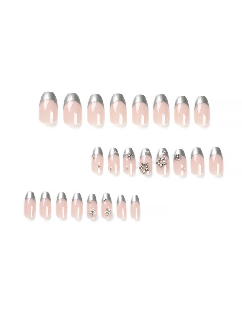 كابتن تيك أظافر فرنسية وهمية متعددة الألوان على شكل تابوت البالية ، أظافر اصطناعية بشكل اللوز ، 24 قطعة ، أظافر أكريليك وهمية مع طقم الصمغ - Image 3