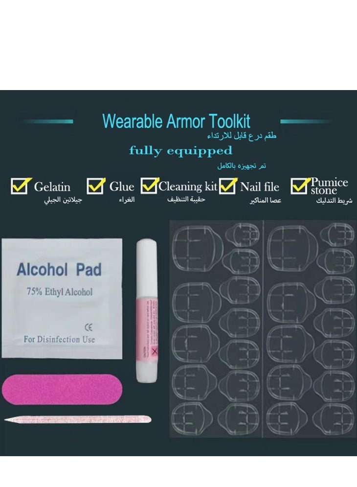 كابتن تيك أظافر فرنسية وهمية متعددة الألوان على شكل تابوت البالية ، أظافر اصطناعية بشكل اللوز ، 24 قطعة ، أظافر أكريليك وهمية مع طقم الصمغ - Image 4