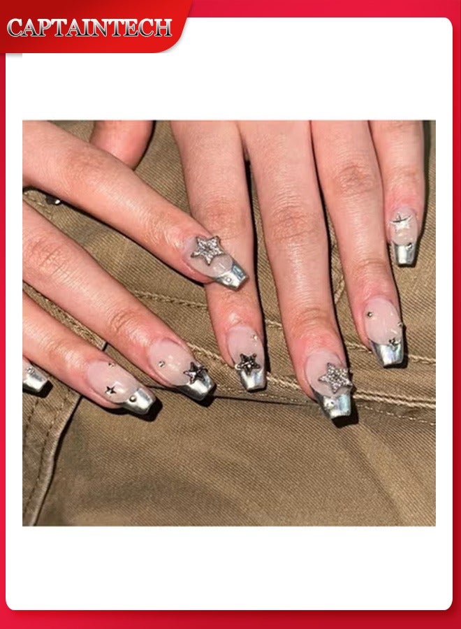 كابتن تيك أظافر فرنسية وهمية متعددة الألوان على شكل تابوت البالية ، أظافر اصطناعية بشكل اللوز ، 24 قطعة ، أظافر أكريليك وهمية مع طقم الصمغ - Image 1