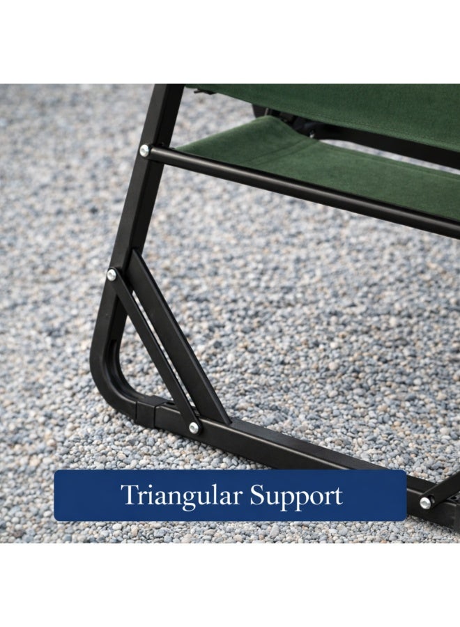 جيب كرسي تخييم قابل للطي شديد التحمل من جيب دبل أوكسفورد - كرسي محمول قابل للطي للاستخدام الخارجي/الشاطئ/النزهات مع مسند ذراع خشبي - بيج وأخضر عسكري - Image 4