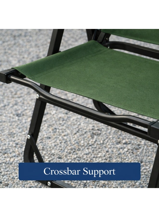 جيب كرسي تخييم قابل للطي شديد التحمل من جيب دبل أوكسفورد - كرسي محمول قابل للطي للاستخدام الخارجي/الشاطئ/النزهات مع مسند ذراع خشبي - بيج وأخضر عسكري - Image 3