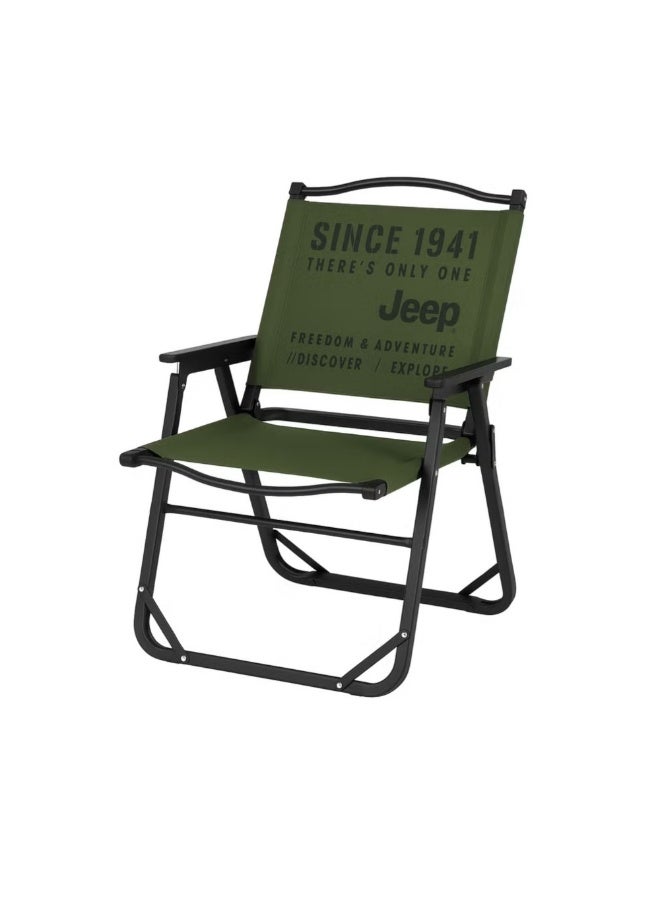جيب كرسي تخييم قابل للطي شديد التحمل من جيب دبل أوكسفورد - كرسي محمول قابل للطي للاستخدام الخارجي/الشاطئ/النزهات مع مسند ذراع خشبي - بيج وأخضر عسكري - Image 1