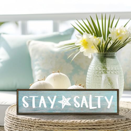 WKYAER Beach Decoration, Funny Summer Decor Sign, Wall Decors Art, Ocean Coastal Home Decor for Living Room, Bathroom, Beach House Decoration, Framed Wooden Box Sign, Stay Salty Signs 17.8x4x1.2 inches 25 - Image 4