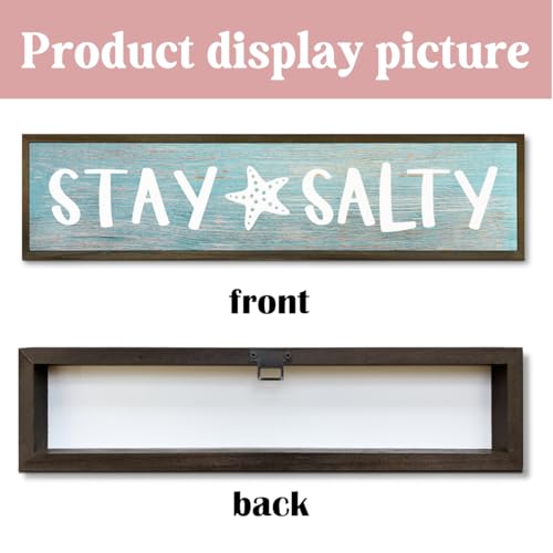 WKYAER Beach Decoration, Funny Summer Decor Sign, Wall Decors Art, Ocean Coastal Home Decor for Living Room, Bathroom, Beach House Decoration, Framed Wooden Box Sign, Stay Salty Signs 17.8x4x1.2 inches 25 - Image 3
