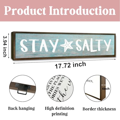 WKYAER Beach Decoration, Funny Summer Decor Sign, Wall Decors Art, Ocean Coastal Home Decor for Living Room, Bathroom, Beach House Decoration, Framed Wooden Box Sign, Stay Salty Signs 17.8x4x1.2 inches 25 - Image 2