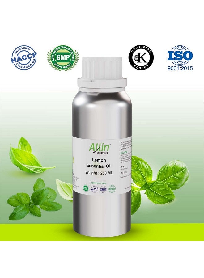 ألين إكسبورترز زيت الليمون العطري من Allin Exporters طبيعي 100%، نقي وذو درجة علاجية للبشرة والوجه والشعر والعلاج بالروائح وموزع الروائح ومزيجات التنظيف المنزلية وصنع الصابون والشموع (250 مل) - Image 2
