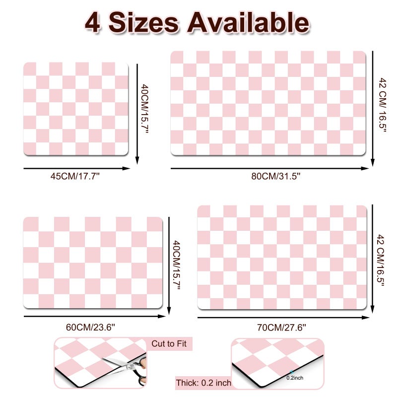 BLESWIN Dish Drying Mat for Kitchen, 16â€™â€™ X 18â€™â€™ Coffee Bar Mats for Countertop Fit Under Coffee Maker, Checkered Drying Mat, Hide Stain Rubber Backed Espresso Machine Absorbent Drying Pad, Pink & White - Image 5