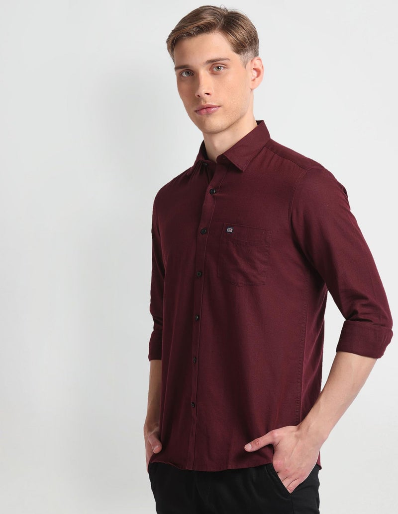 Arrow Solid Slim Fit Mens Casual Shirts - 100% Cotton, Breathable & Comfortable, Full Sleeves Shirts for Men - 39, Brown - Image 2