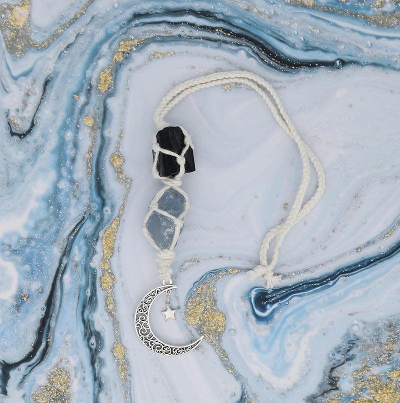 BOHO GARDEN Hanging Car Charm - Black Tourmaline & Blue Calcite - Dangling Moon & Healing Crystal Accessories, Rearview Mirror Decorations - Confidence, Calmness, Creativity, Protection, Communication - Image 4