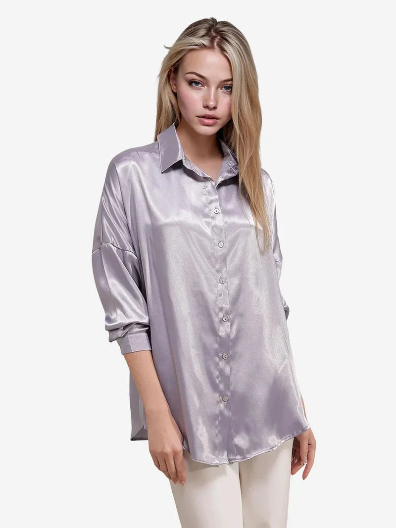 Oversized Satin Button-Front Shirt