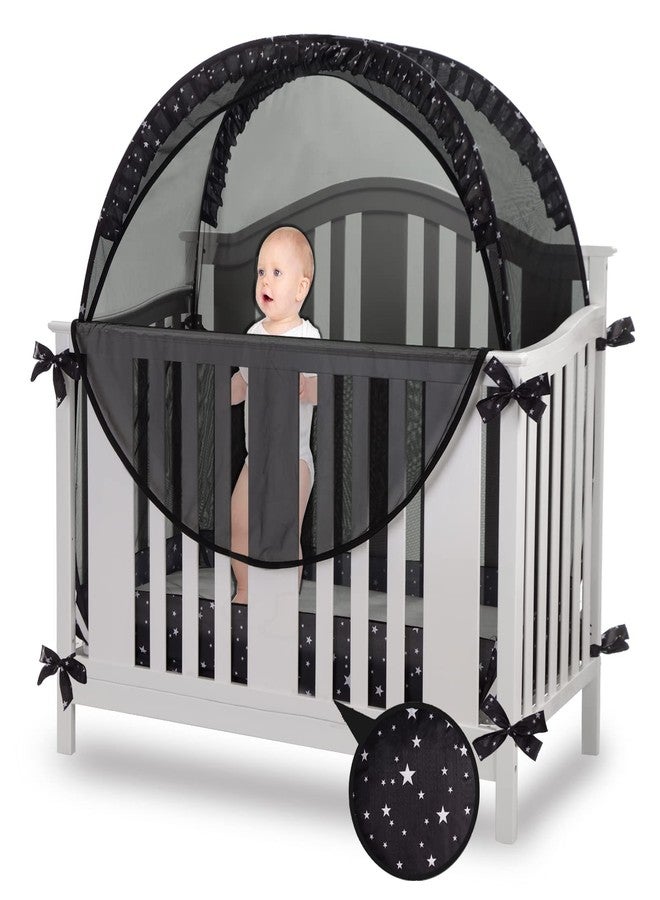 ZXPLO Safety Crib Tent to Keep Baby in Pop up Mosquito Net Netting Canopy Mesh Cover for Toddler - Black - Image 1