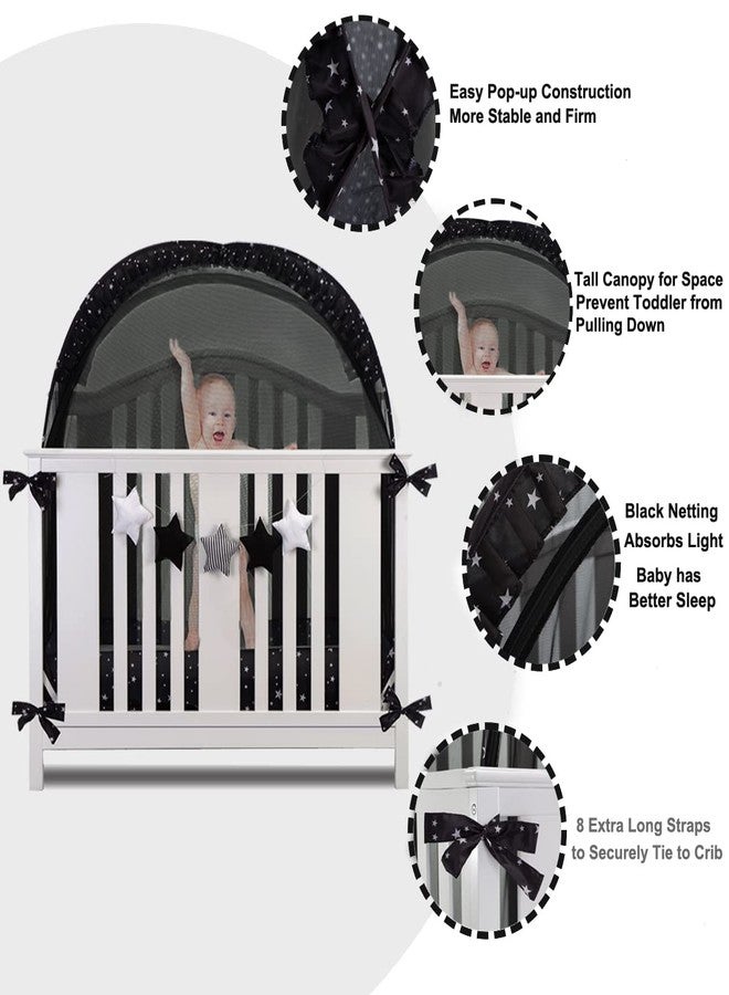 ZXPLO Safety Crib Tent to Keep Baby in Pop up Mosquito Net Netting Canopy Mesh Cover for Toddler - Black - Image 2