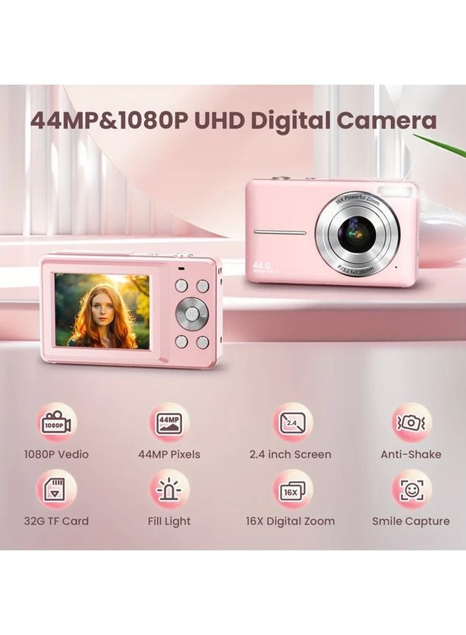 Digital Camera 1080P FHD 44MP 2.4 Inch Screen 16x Zoom Built In Radio 32GB Card Green - Image 5