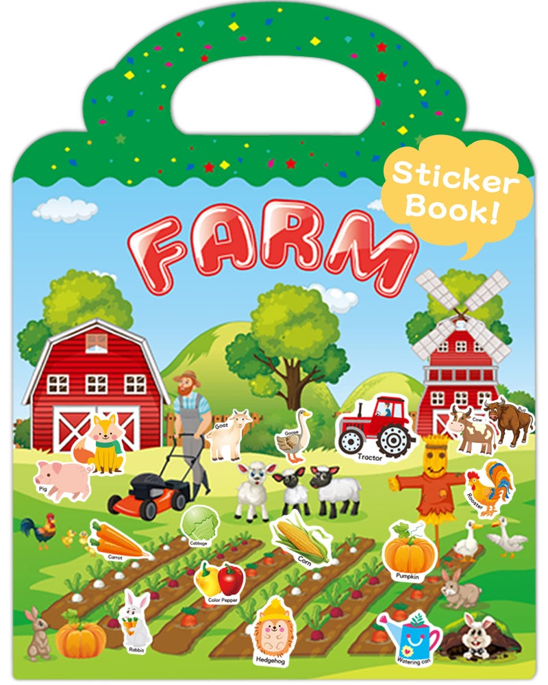 Benresive Reusable Sticker Book for Toddlers 2-4 Years, Fun Travel Stickers for Kids, Waterproof Sticker Books for Toddlers 1-3, Crafts Activities for Todddlers 1-3 2-4 3-5 - Farm - Image 1