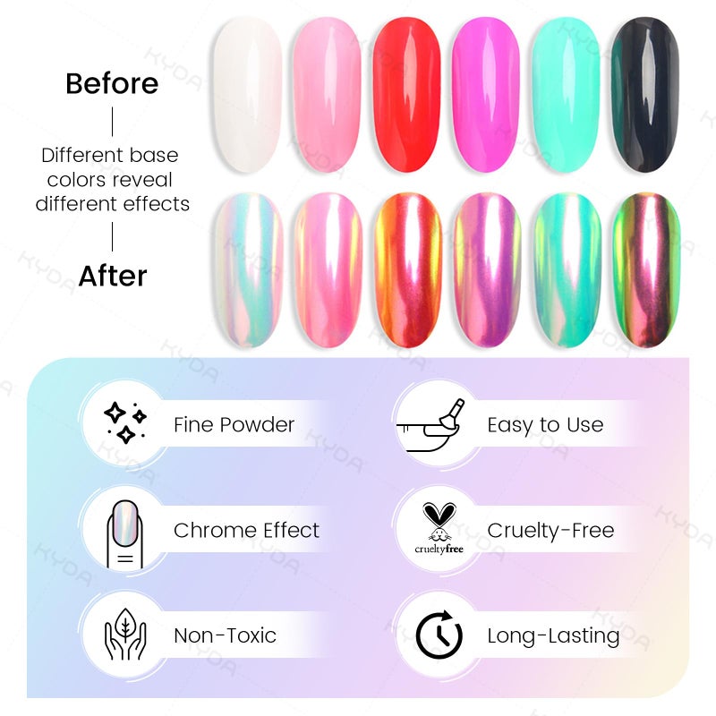 Ownest 2 Pcs Neon Chrome Nail Powder, Unicorn Chrome Nails Glitter Pigment, Aurora Iridescent Powder Pigment for Nails, Opal Pearl Mica Powders, Chameleon Pearl Manicure Pigment - Image 5