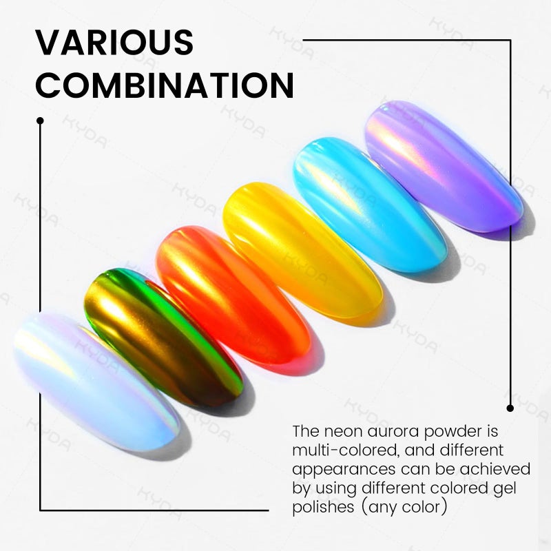 Ownest 2 Pcs Neon Chrome Nail Powder, Unicorn Chrome Nails Glitter Pigment, Aurora Iridescent Powder Pigment for Nails, Opal Pearl Mica Powders, Chameleon Pearl Manicure Pigment - Image 4