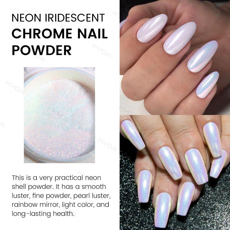 Ownest 2 Pcs Neon Chrome Nail Powder, Unicorn Chrome Nails Glitter Pigment, Aurora Iridescent Powder Pigment for Nails, Opal Pearl Mica Powders, Chameleon Pearl Manicure Pigment - Image 3