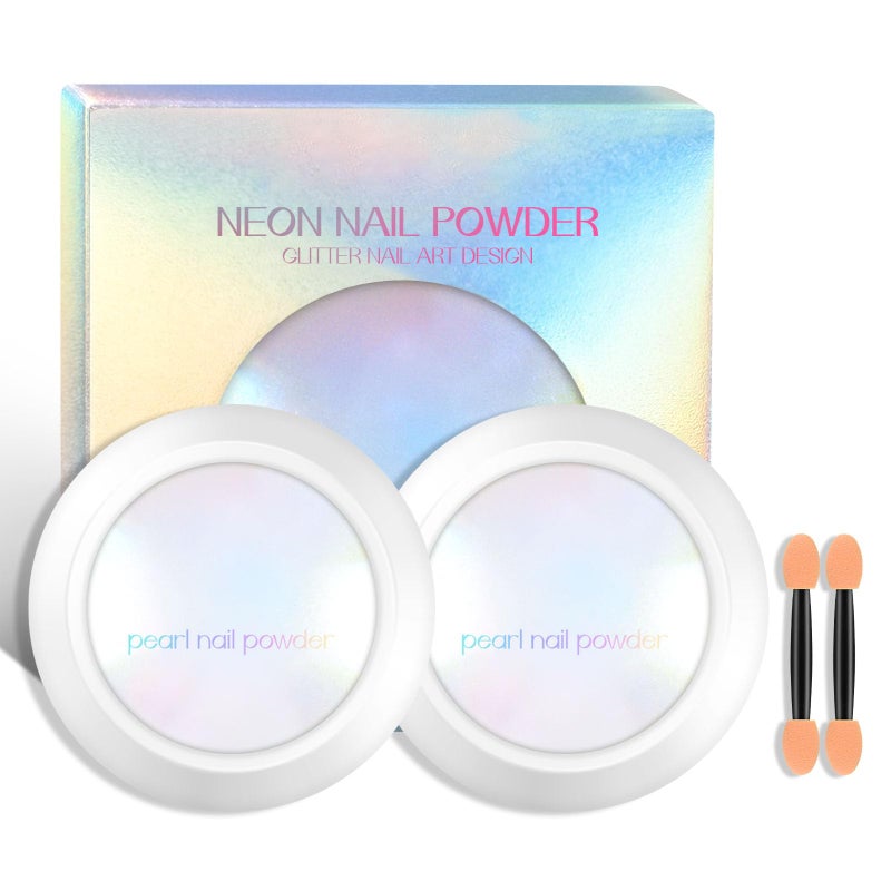 Ownest 2 Pcs Neon Chrome Nail Powder, Unicorn Chrome Nails Glitter Pigment, Aurora Iridescent Powder Pigment for Nails, Opal Pearl Mica Powders, Chameleon Pearl Manicure Pigment - Image 1