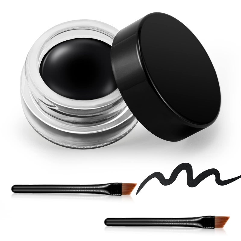 Erinde 2PCS Waterproof Gel Eyeliner Set Long Lasting Cream HighIntensity Pigments SmudgeProof Makeup WaterResistant With 4PCS Brushes Black  White