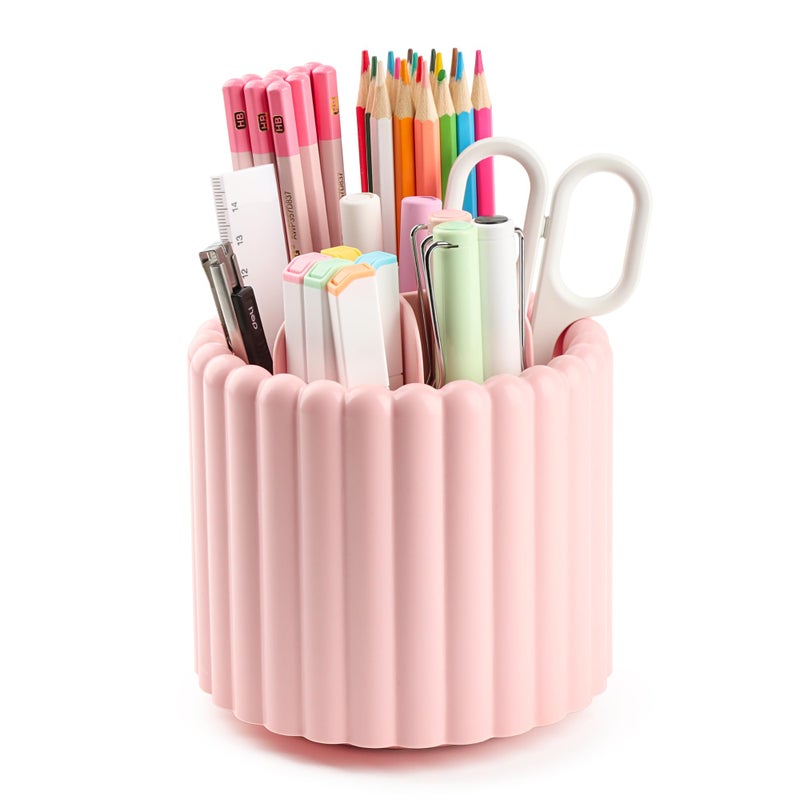 Sallurna Desk Organizer, 360Â° Rotating Pen Holder for Desk, Pencil Cup with 7 Compartments Storage Box Caddy for Kids, Office, School, Home (Pink) - Image 1