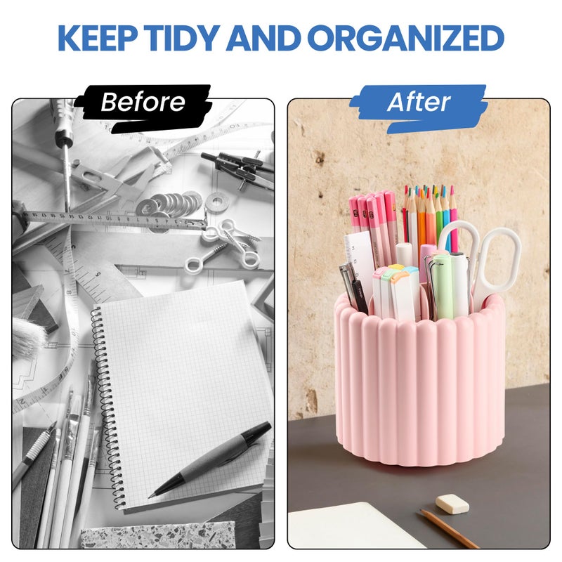 Sallurna Desk Organizer, 360Â° Rotating Pen Holder for Desk, Pencil Cup with 7 Compartments Storage Box Caddy for Kids, Office, School, Home (Pink) - Image 5