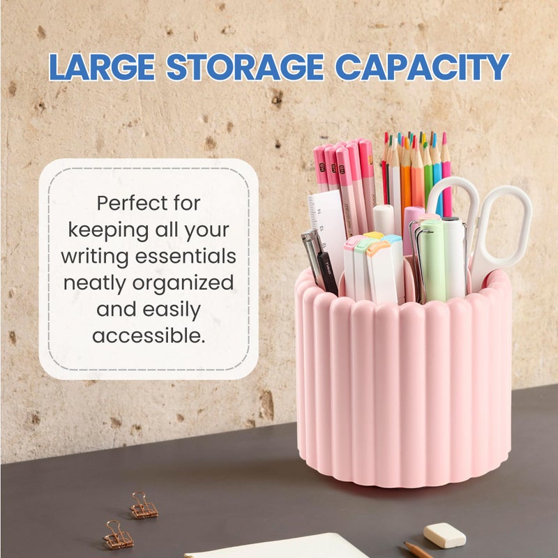 Sallurna Desk Organizer, 360Â° Rotating Pen Holder for Desk, Pencil Cup with 7 Compartments Storage Box Caddy for Kids, Office, School, Home (Pink) - Image 3