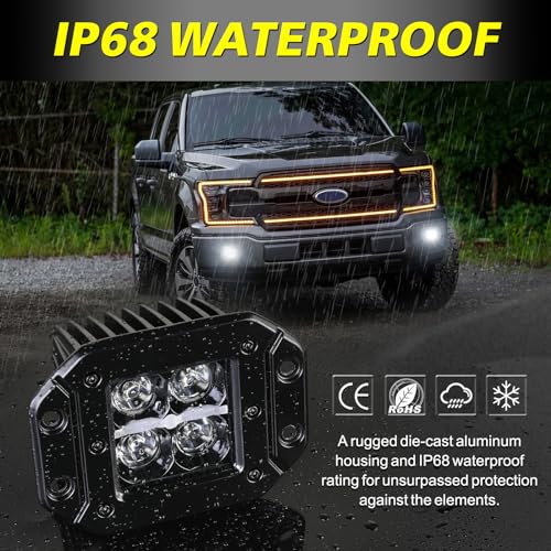 AKD Part Flush Mount LED Pods with White DRL Spot CREE LED Bumper Light Offroad Driving Fog Lights Flush Backup Reverse LED Lights for Trucks Pickup SUV UTV ATV Ram Chevy - Image 4