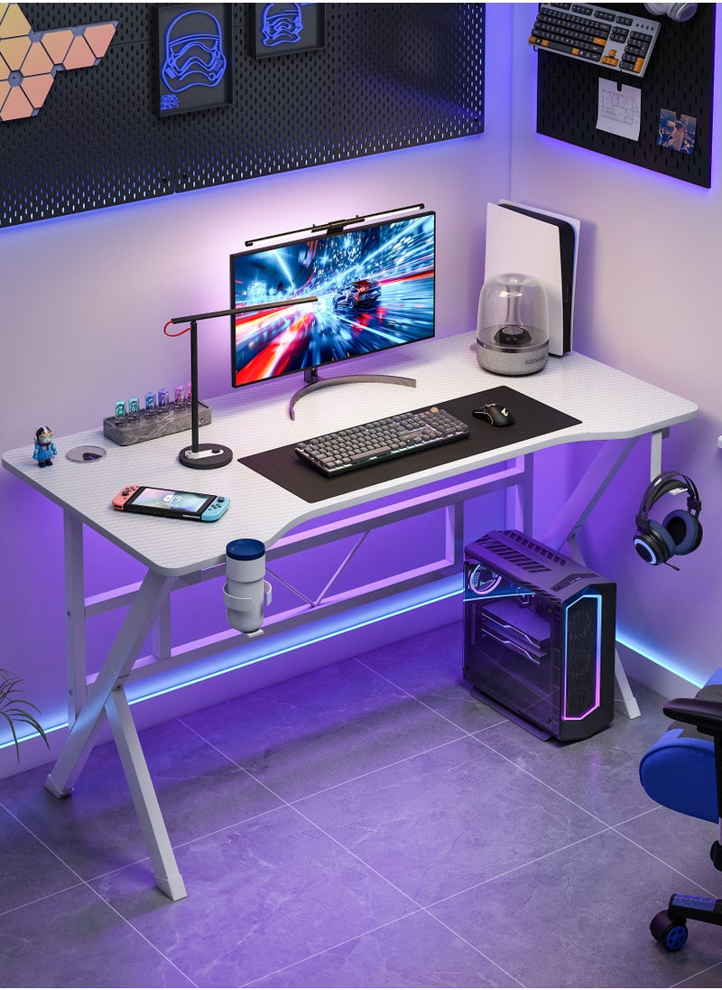 Lafulaifu Carbon Fiber Surface Gaming Desk K-Shaped  Office Desk with 2 Cable Holes, Writing Desk with Cup Holder for Gamers  - Image 1