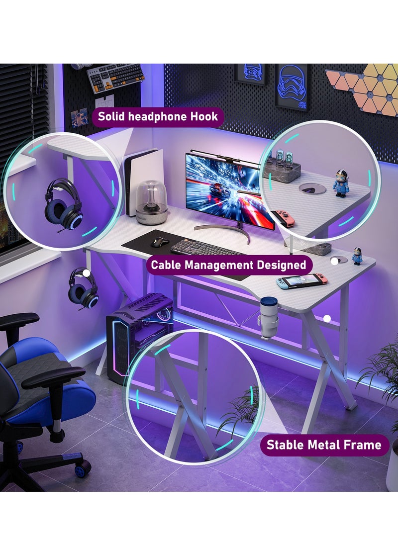 Lafulaifu Carbon Fiber Surface Gaming Desk K-Shaped  Office Desk with 2 Cable Holes, Writing Desk with Cup Holder for Gamers  - Image 2