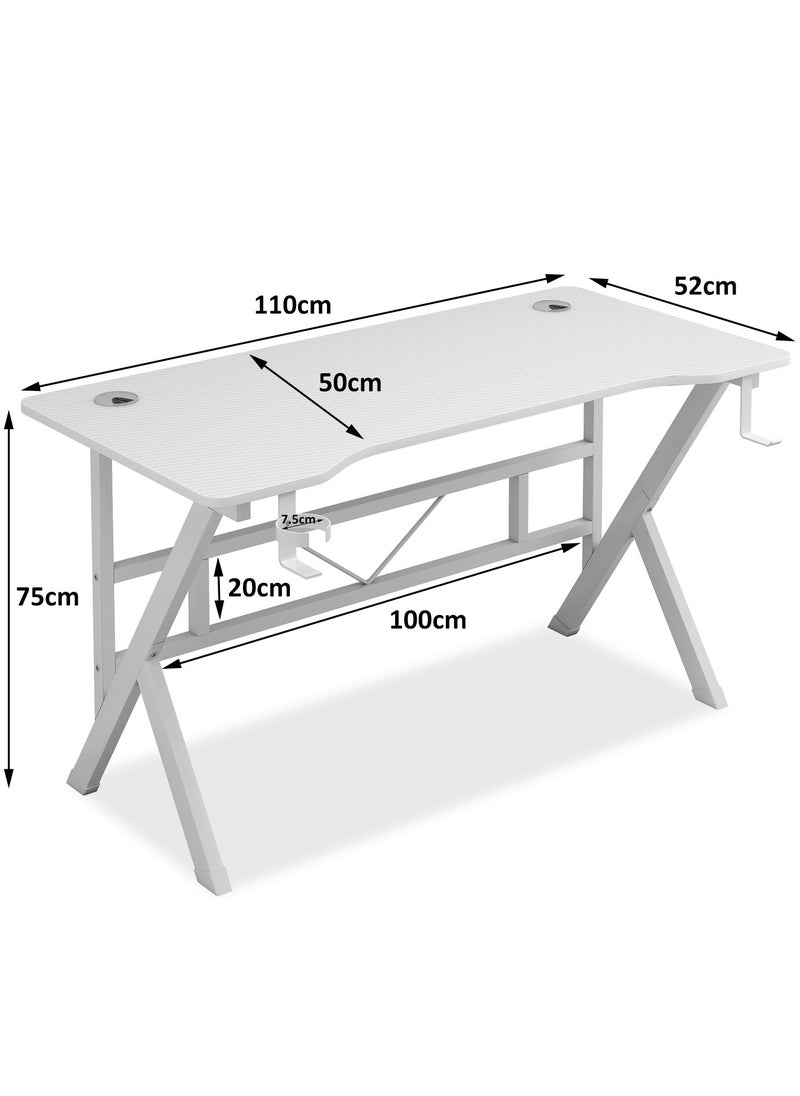 Lafulaifu Carbon Fiber Surface Gaming Desk K-Shaped  Office Desk with 2 Cable Holes, Writing Desk with Cup Holder for Gamers  - Image 3
