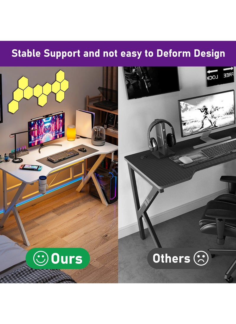 Lafulaifu Carbon Fiber Surface Gaming Desk K-Shaped  Office Desk with 2 Cable Holes, Writing Desk with Cup Holder for Gamers  - Image 4