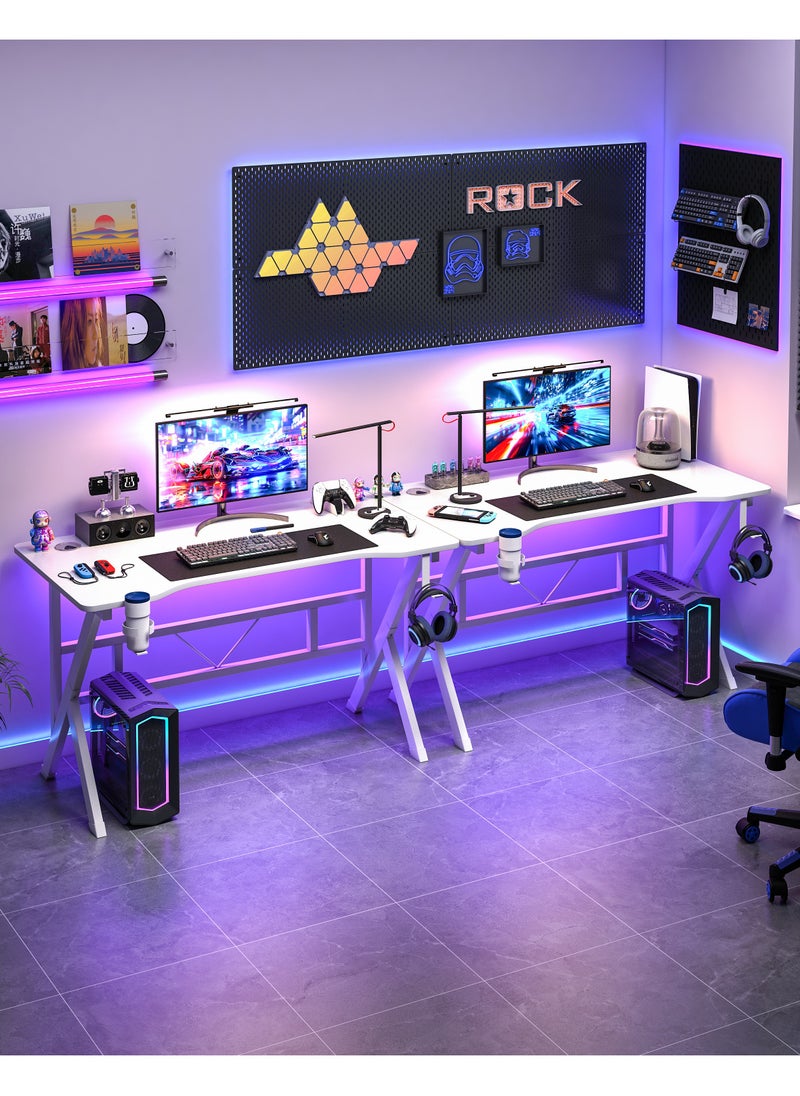 Lafulaifu Carbon Fiber Surface Gaming Desk K-Shaped  Office Desk with 2 Cable Holes, Writing Desk with Cup Holder for Gamers  - Image 5