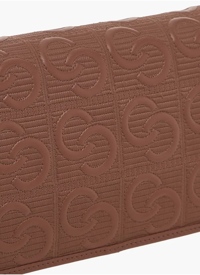 Celeste Womens All-Over Monogram Textured Crossbody Bag With Flap Closure