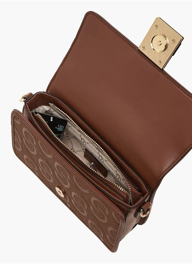 Celeste Womens All-Over Monogram Textured Crossbody Bag With Flap Closure