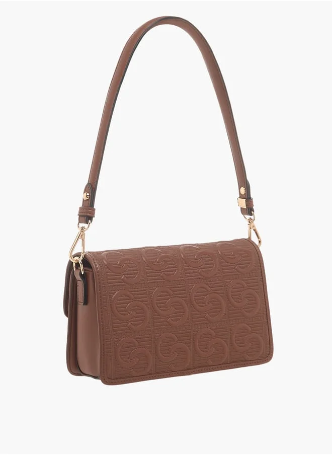 Celeste Womens All-Over Monogram Textured Crossbody Bag With Flap Closure