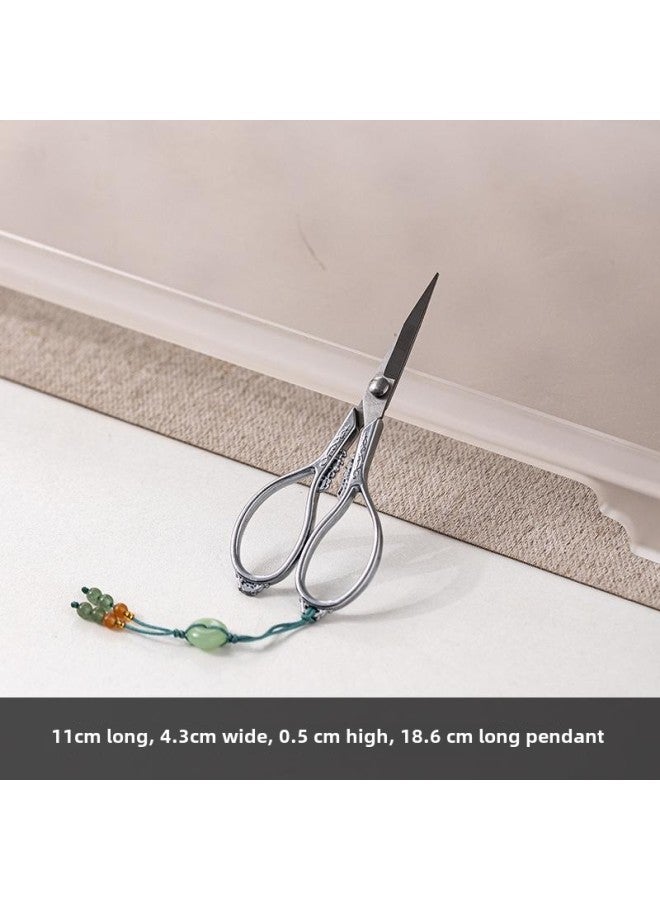 Two One Stainless Steel Tea Scissors Retro Rock Tea Tieguanyin Tea Bag Small Scissors Chinese Tea Art Tea Ceremony Accessories-Color:Silver + Pendant  - Image 1