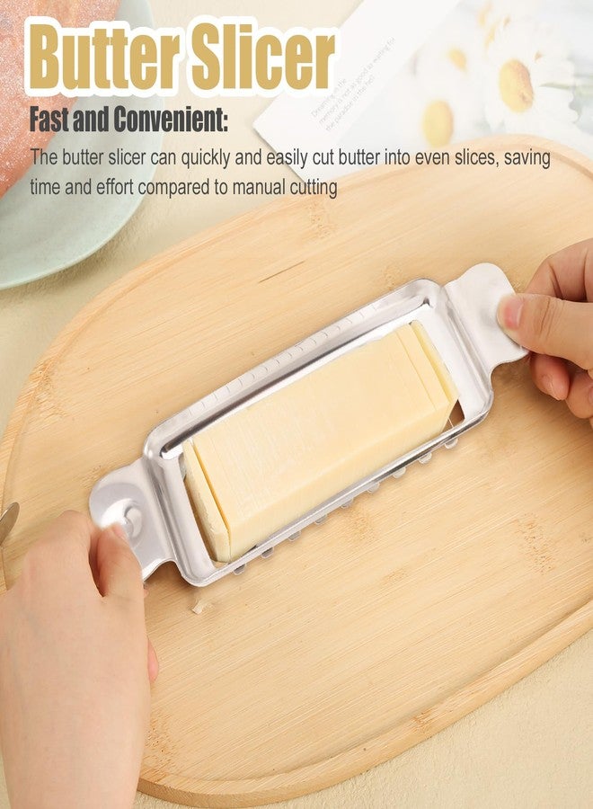 lasuroa Butter Slicer Cutter, Stainless Steel Ergonomic Cheese Slicer Cheese Even Stick Slicing Tool for Portion Control Cheese Wire Slicer with Portable Grip for Food Square Block Butter(Silver) - Image 4
