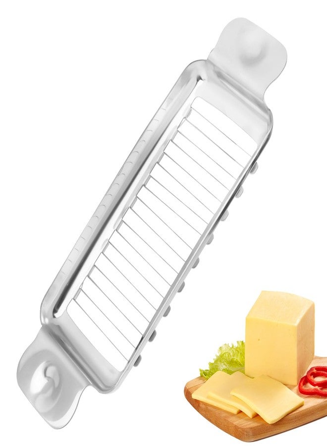lasuroa Butter Slicer Cutter, Stainless Steel Ergonomic Cheese Slicer Cheese Even Stick Slicing Tool for Portion Control Cheese Wire Slicer with Portable Grip for Food Square Block Butter(Silver) - Image 1