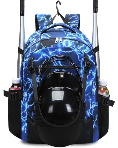 FOKDUVB Baseball Softball Backpack for Kids Boys Girls 68 812 1214 Large Youth Bat Bag for Gear Storage Baseball Softball Tball Equipment Back Pack with Separate Shoe Bag BlueWhite Lightning - Image 1