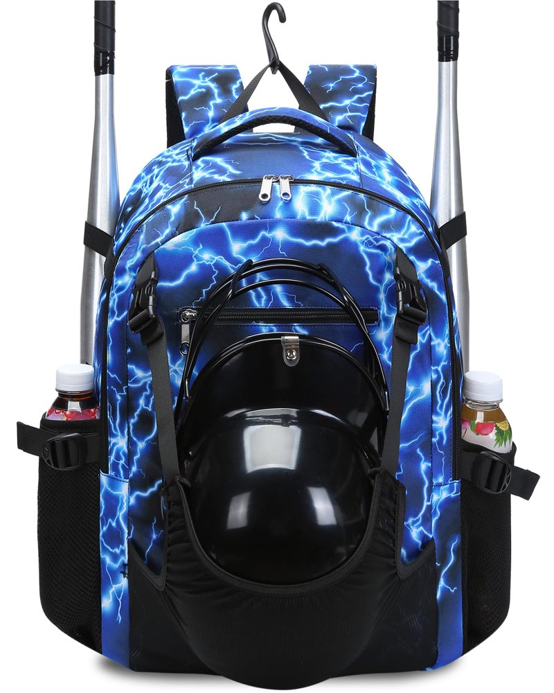 FOKDUVB Baseball Softball Backpack for Kids Boys Girls 68 812 1214 Large Youth Bat Bag for Gear Storage Baseball Softball Tball Equipment Back Pack with Separate Shoe Bag BlueWhite Lightning - Image 2