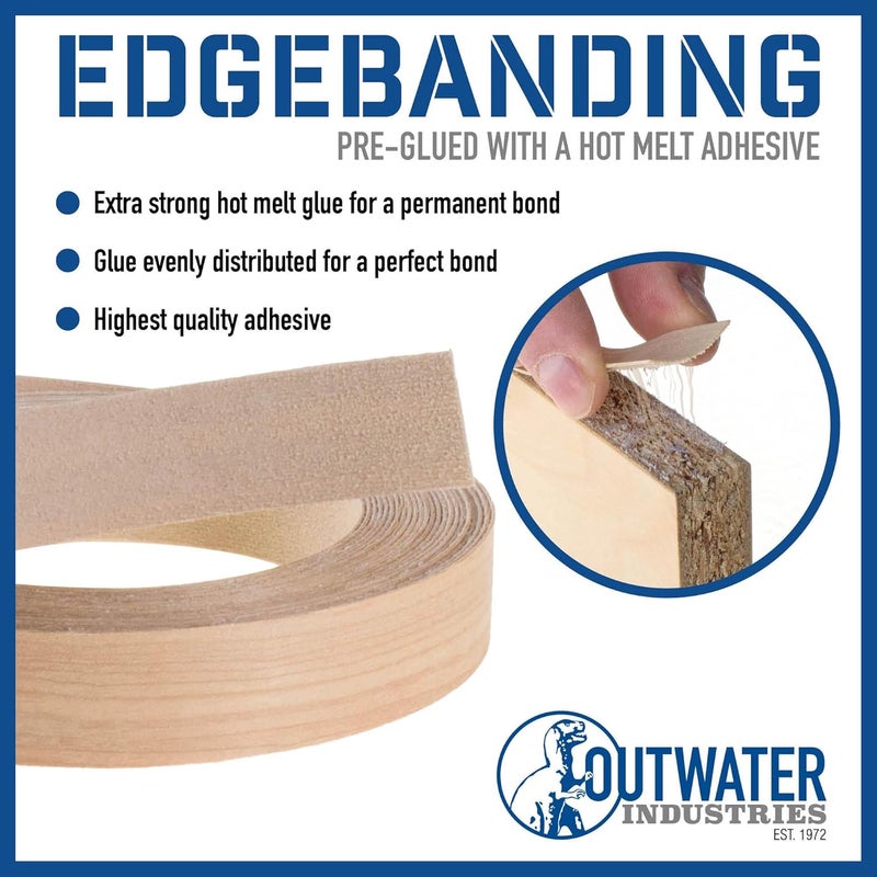 EdgeMate 13/16" Birch Veneer Iron-On Edgebanding Tape (25 Feet) | Pre-Glued with Hot Melt Adhesive | Stainable/Paintable Wood | by Outwater - Image 3