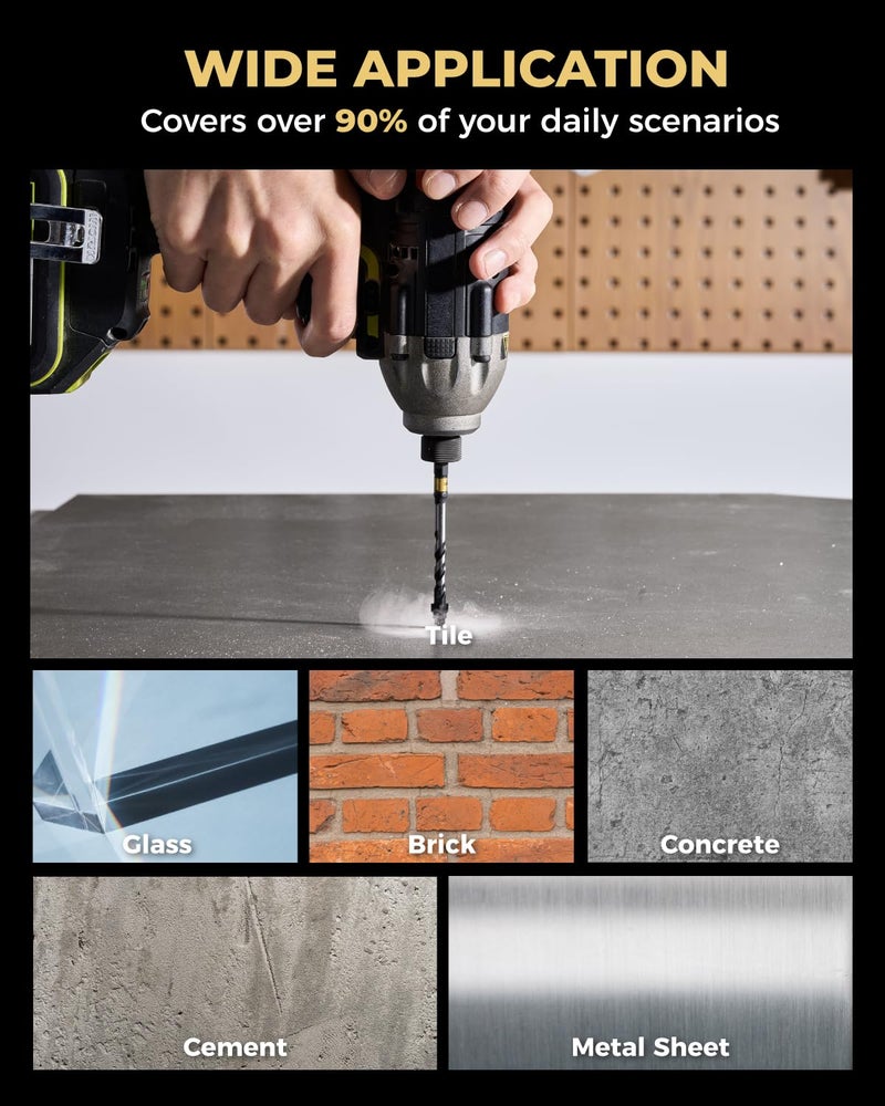 toolant Serrated Eccentric Masonry Drill Bit Set(5pcs),Four Edge Concrete Drill Bits for Glass, Tile, Brick, Cement Concrete,5/32"-3/8",Industrial Strength Carbide Drill Bit Tip - Image 5