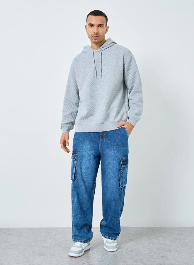Styli Styli Men Grey Textured Oversized Hoodie