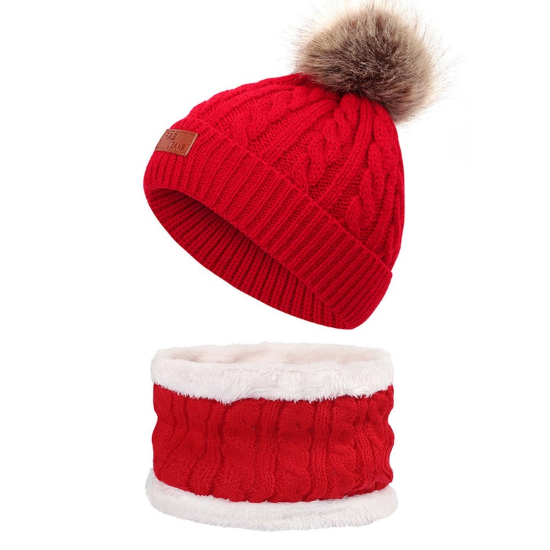 Kids Knit Beanie Scarf Set Winter Warm Pom-Pom Yellow scarf  - Image 2
