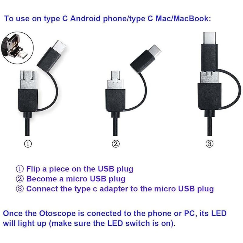 Jiusion 3.9mm Ultra-Thin Portable USB Digital Otoscope Camera with Carrying Case, HD 720P 6 LED Visual Ear Scope with 3 Hats 2 Silicone Caps 8 Earwax Spoons for Android Windows Mac NOT for iPhone iPad - Image 2
