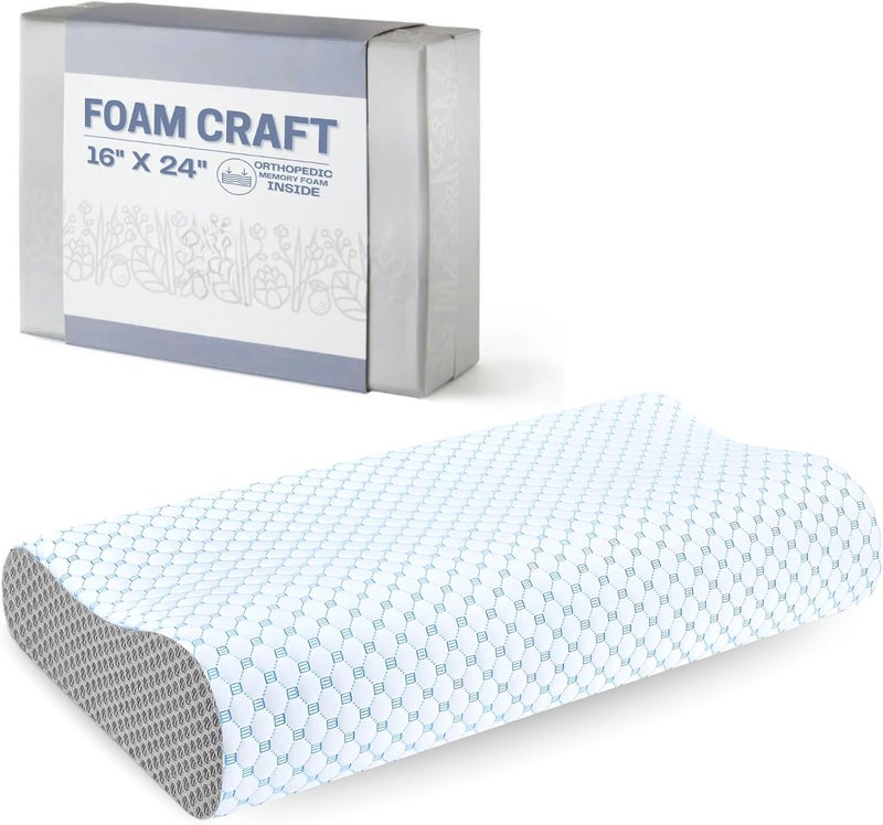 FOAM CRAFT® Orthopedic Cervical Pillow - Memory Foam for Neck & Shoulder Pain Relief, Cooling Ice Silk Fabric, Standard Size (16" X 24") - Image 1