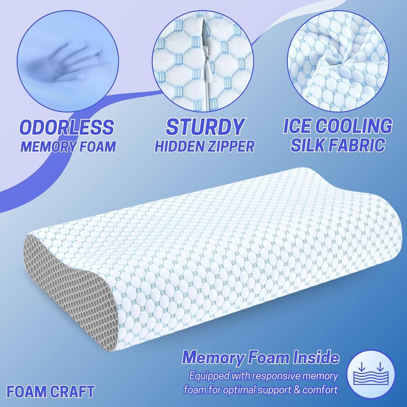 FOAM CRAFT® Orthopedic Cervical Pillow - Memory Foam for Neck & Shoulder Pain Relief, Cooling Ice Silk Fabric, Standard Size (16" X 24") - Image 3